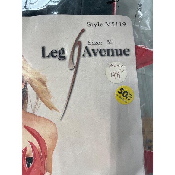 READ Flame Corset Set Size Medium Leg Avenue 3PC Vinyl Black Red Gloves G-String - Picture 3 of 8